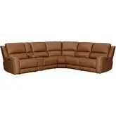 Belmont 6 Piece Zero Gravity Power Recline Sectional Sofa in Caramel Brown Leather