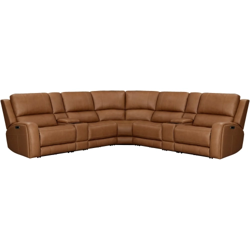 Belmont 7 Piece Zero Gravity Power Recline Sectional Sofa in Caramel Brown Leather
