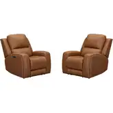 Belmont Zero Gravity Power Recliner in Caramel Brown Top Grain Leather (Set of 2)