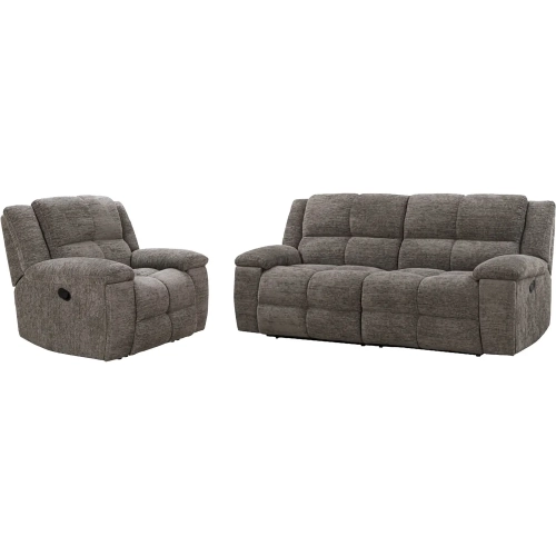Buster 2 Piece Manual Recline Sofa Set in Cabot Stone Brown Velvet Fabric