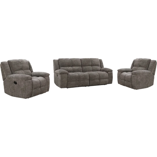 Buster 3 Piece Manual Recline Sofa Set in Cabot Stone Brown Velvet Fabric