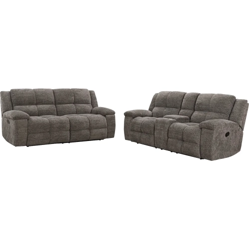 Buster 2 Piece Manual Recline Sofa Set in Cabot Stone Brown Velvet Fabric