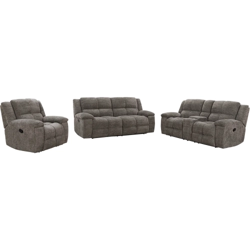Buster 3 Piece Manual Recline Sofa Set in Cabot Stone Brown Velvet Fabric