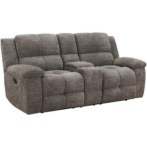 Buster Manual Recline Console Loveseat in Cabot Stone Brown Velvet Fabric