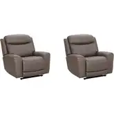 Callahan Power Lift Recliner with Heat & Massage in Brown Vegan Leather (Set of 2)