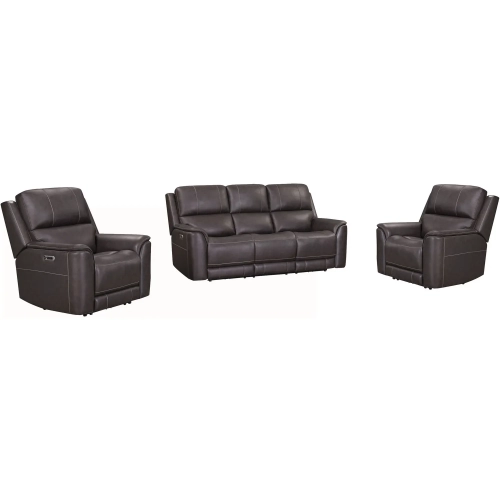Easton 3 Piece Zero Gravity Power Recline Sofa Set in Brown Top Grain Leather