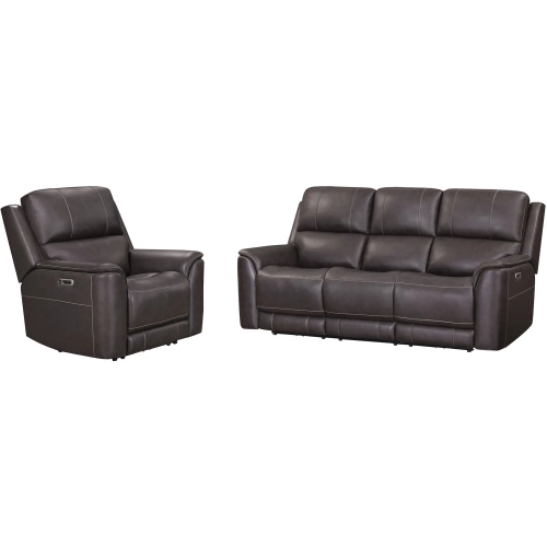 Easton 2 Piece Zero Gravity Power Recline Sofa Set in Brown Top Grain Leather