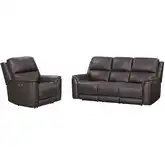 Easton 2 Piece Zero Gravity Power Recline Sofa Set in Brown Top Grain Leather