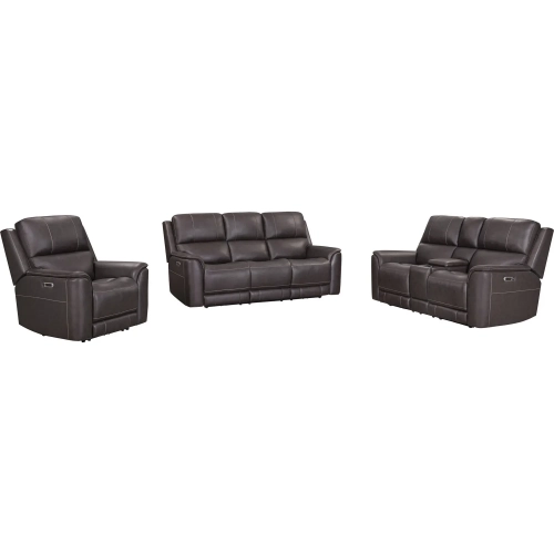 Easton 3 Piece Zero Gravity Power Recline Sofa Set in Brown Top Grain Leather