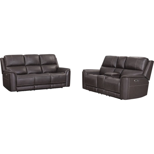 Easton 2 Piece Zero Gravity Power Recline Sofa Set in Brown Top Grain Leather
