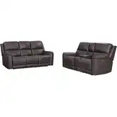 Easton 2 Piece Zero Gravity Power Recline Sofa Set in Brown Top Grain Leather