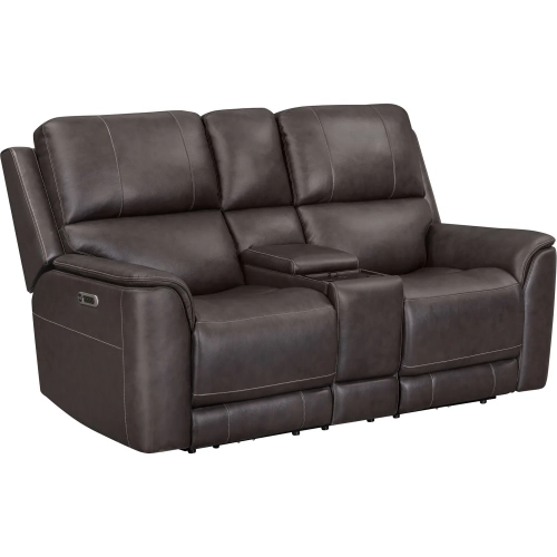 Easton Zero Gravity Power Recline Tilt Console Loveseat in Brown Top Grain Leather
