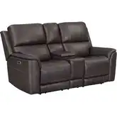 Easton Zero Gravity Power Recline Tilt Console Loveseat in Brown Top Grain Leather