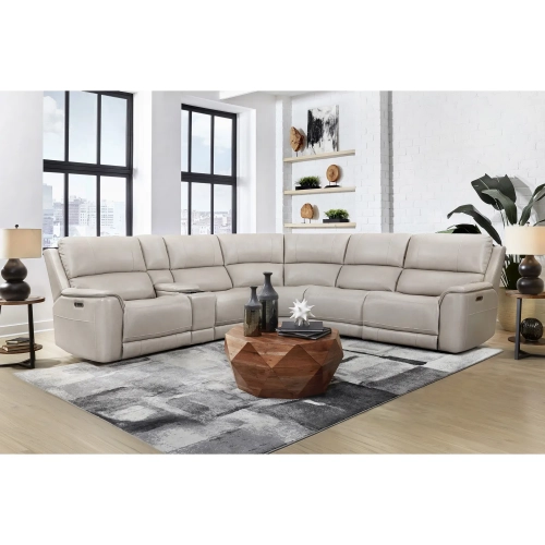 Easton 6 Piece Zero Gravity Power Recline Sectional with Adj Headrest in Beige Leather