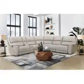 Easton 6 Piece Zero Gravity Power Recline Sectional with Adj Headrest in Beige Leather