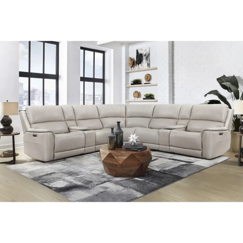 Easton 7 Piece Zero Gravity Power Recline Sectional with Adj Headrest in Beige Leather