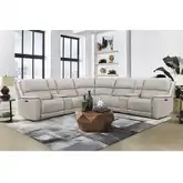 Easton 7 Piece Zero Gravity Power Recline Sectional with Adj Headrest in Beige Leather