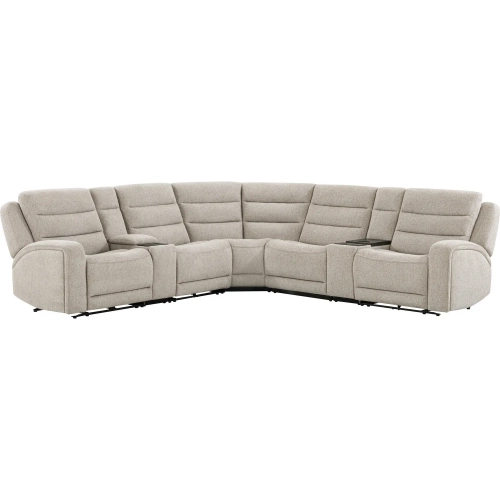 Felix 7 Piece Zero Gravity Power Recline Sectional Sofa with Cooler Console in Beige Fabric