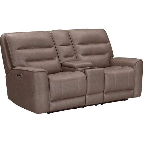 Lawson Zero Gravity Power Recline Console Loveseat in Brown Vegan Leather