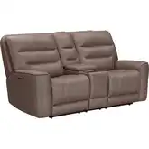 Lawson Zero Gravity Power Recline Console Loveseat in Brown Vegan Leather