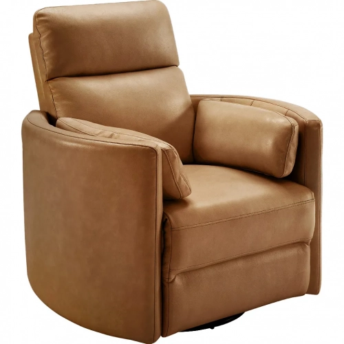 Radius Power Swivel Glider Recliner in Vintage Caramel Brown Leather