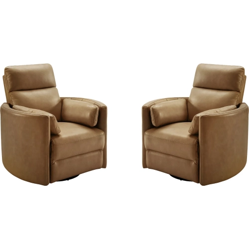 Radius Power Swivel Glider Recliner in Vintage Caramel Brown Leather (Set of 2)