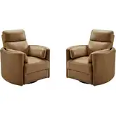 Radius Power Swivel Glider Recliner in Vintage Caramel Brown Leather (Set of 2)