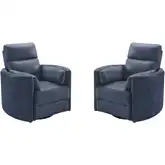 Radius Power Swivel Glider Recliner in Vintage Navy Blue Leather (Set of 2)
