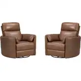 Radius Power Swivel Glider Recliner in Vintage Whiskey Brown Leather (Set of 2)