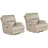 Whitman Freemotion Cordless Power Recliner in Linen Beige Leather (Set of 2)