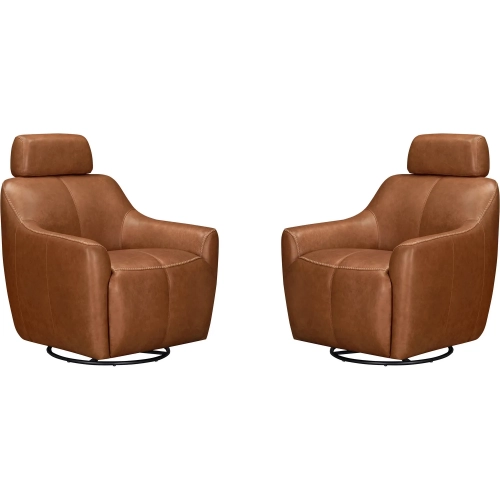 Miles Swivel Gliding Accent Chair in Cinnamon Brown Top Grain Leather (Set of 2)
