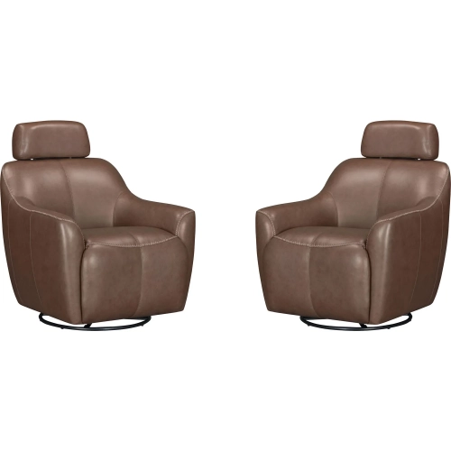 Miles Swivel Gliding Accent Chair in Tobacco Brown Top Grain Leather (Set of 2)
