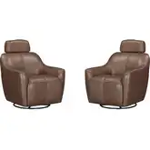 Miles Swivel Gliding Accent Chair in Tobacco Brown Top Grain Leather (Set of 2)