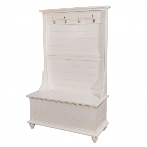 White Hall Tree with Storage Seat in White Finish