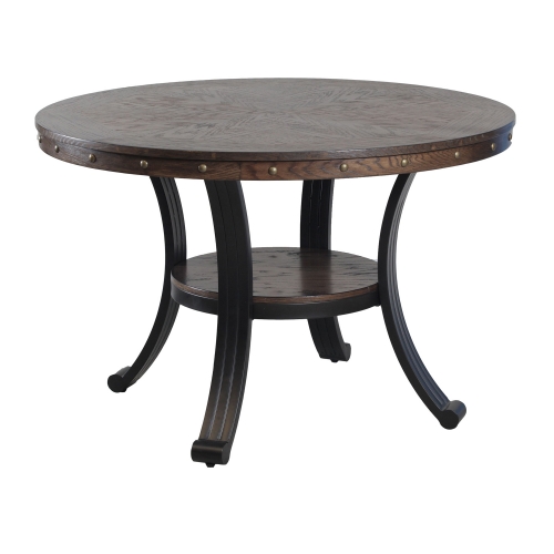 Franklin 45" Round Dining Table with Oak Grain Veneer & Nailheads Apron