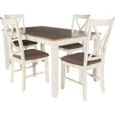 Jane 5 Piece Dining Set in Vanilla White & Taupe Fabric (Table & 4 Chairs)