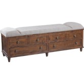 Brody Storage Bench in Rustic Chestnut w/ Tan & Brown Fabric Top