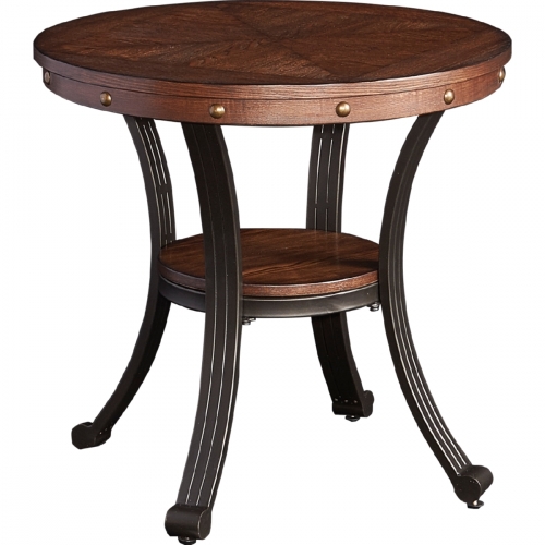 Franklin Side Table in Oak Veneer & Metal with Nailhead
