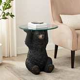 Barney Bear Side Table in Dark Brown Resin & Tempered Glass
