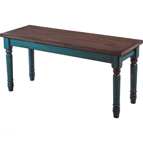 Willow Dining Bench with Burnished Smoke Top on Distressed Teal Legs