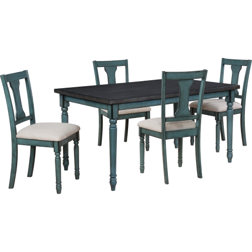 Willow 5 Piece Dining Set in Distressed Teal Blue & Smoke