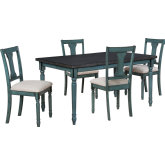 Willow 5 Piece Dining Set in Distressed Teal Blue & Smoke