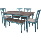 Willow 6 Piece Dining Set in Burnished Smoke & Distressed Teal
