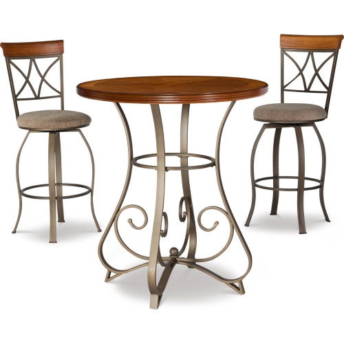 Hamilton 3 Piece Swivel Pub Set in Cherry, Metal & Taupe Beige Fabric