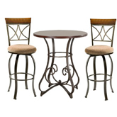 Hamilton 3 Piece Swivel Pub Set in Cherry, Metal & Taupe Beige Fabric