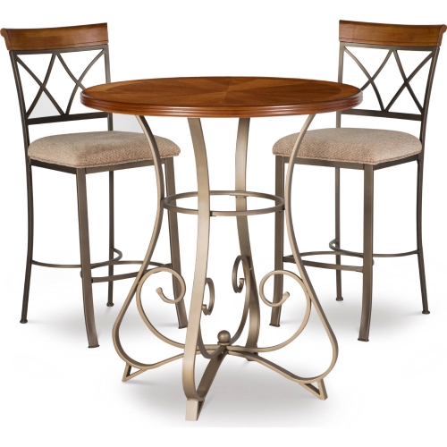 Hamilton 3 Piece Pub Set in Cherry, Metal & Taupe Beige Fabric