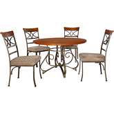 Hamilton 5 Piece Dining Set in Cherry, Metal & Taupe Beige Fabric