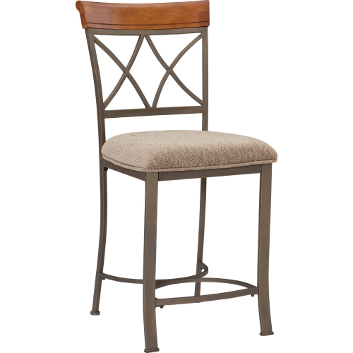 Hamilton Counter Stool in Cherry, Metal & Taupe Beige Fabric