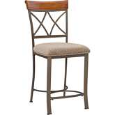 Hamilton Counter Stool in Cherry, Metal & Taupe Beige Fabric