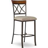 Hamilton Bar Stool in Cherry, Metal & Taupe Beige Fabric